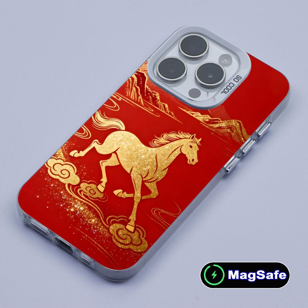 Golden Horse Year Mobile Phone Case for iPhone 17 16 15 14 13 12 11 X XR XS 8 7 Air Pro Max Plus White Translucent Cover