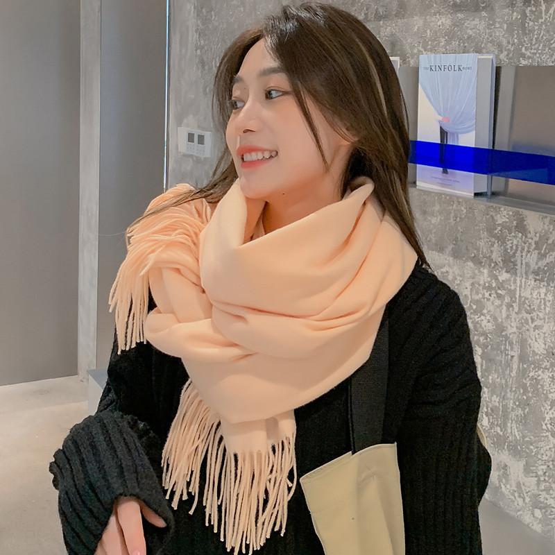 Шерстяной кашемировый шарф женский зимний однотонный новый белый шарф-шаль осенне-зимний мужской искусственный кашемировый шарф