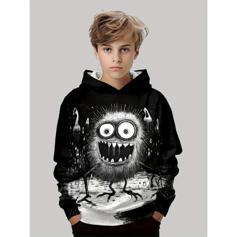 Boys' Halloween Pumpkin 3D Print Hoodie Outdoor Sportswear with Pockets Long Sleeve Spring Autumn Outdoor Pullover Childs Tops