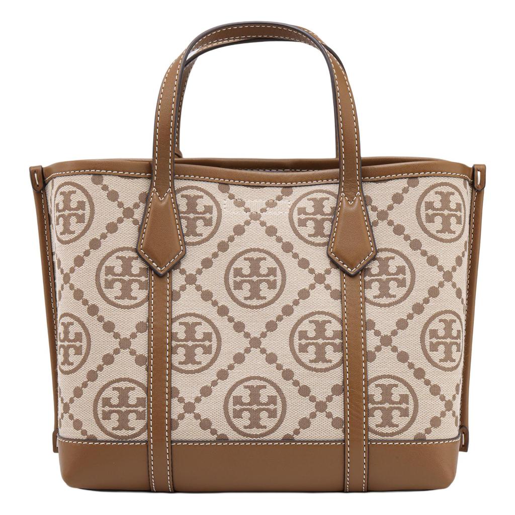 Tory Burch Perry Monogram All Over Print Jacquard Leather Tote Bag Women tote bags Hazelnut-Brown 83313-371