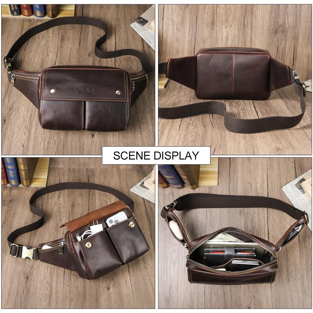 CONTACT'S Натуральная кожа Сумки через плечо для мужчин Повседневная дорожная сумка-слинг Сумка на плечо Мужская поясная сумка в стиле ретро Нагрудная сумка для мобильного телефона для мужчин