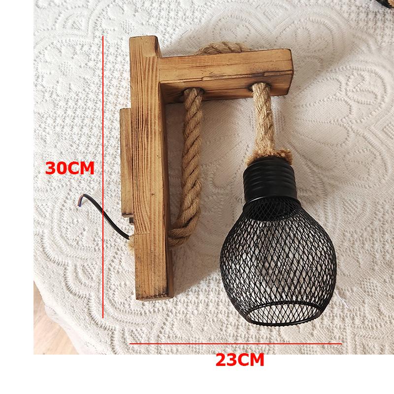 Винтажный настенный светильник из пеньковой веревки с вилкой, деревянный настенный светильник E27, настенные светильники для помещений, чердака, коридора, индустриальный бра, прикроватная лампа
