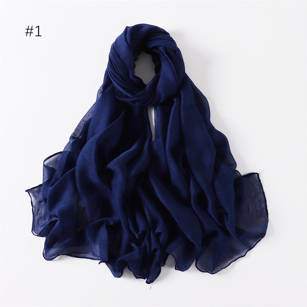 Women's Classic Bali Yarn Cotton-Linen Scarf: Breathable, Thin, Soft, Silk-Like, Solid Color.