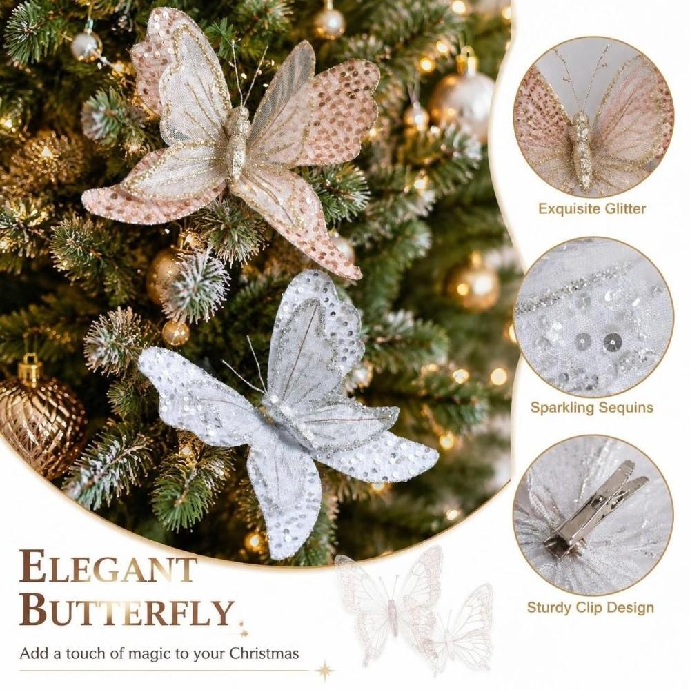 Sparkling Christmas Butterfly Ornament Lifelike Artificial Sequin Butterfly Artificial