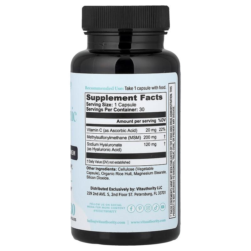Hyaluronic Acid+ with Vitamin C & MSM, 30 Capsules