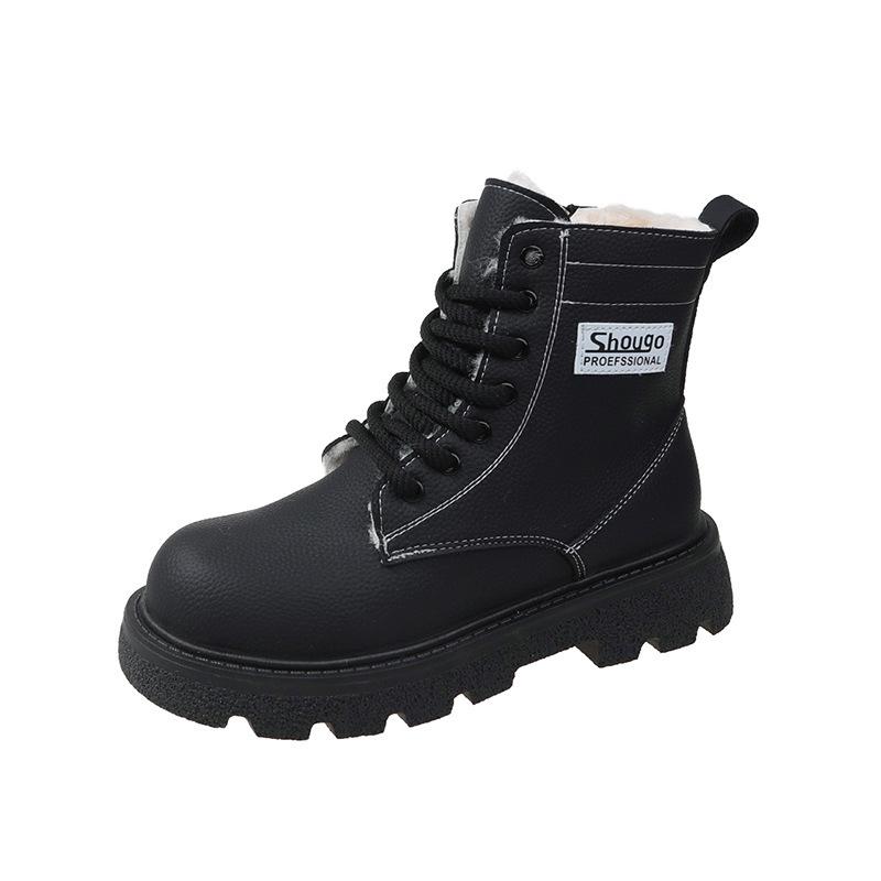 Женская зимняя новая студенческая обувь 2024 года в корейском стиле, теплая повседневная обувь из хлопка на толстой подошве с бархатными зимними ботинками