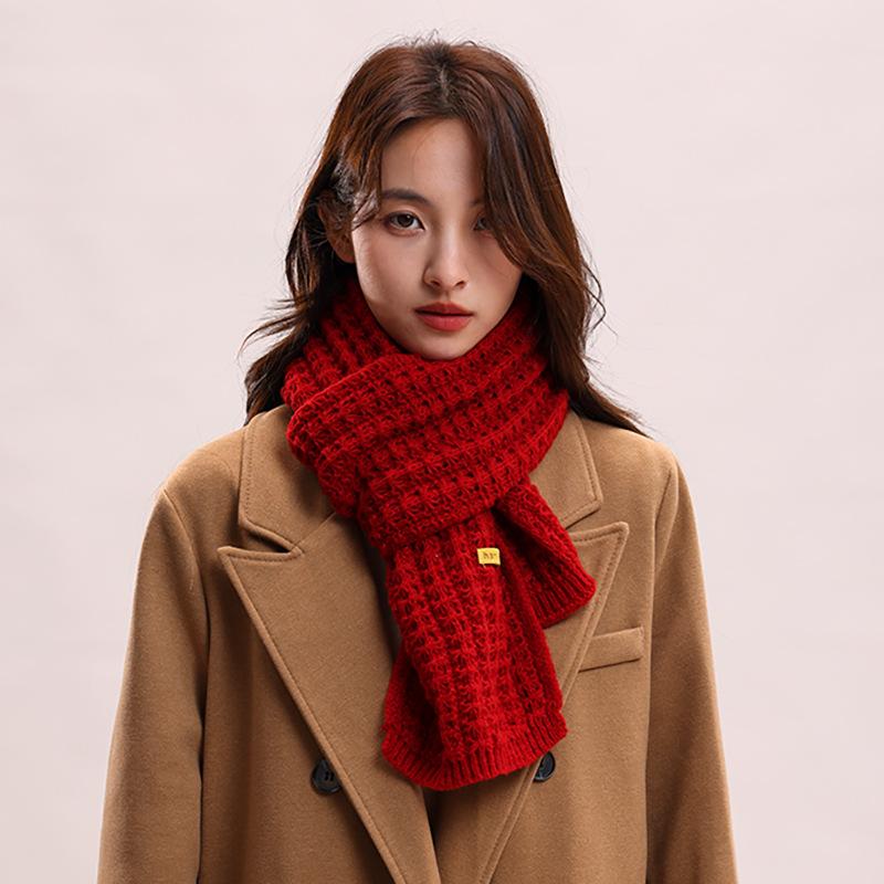 Red Scarf For Women 2024 New Winter Yarn Versatile Korean Version High-End Feeling Birthday Gift Couple Knitted Scarf