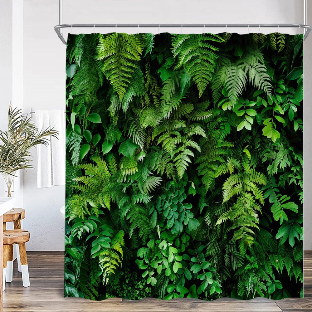 Natural Landscape Waterfall Forest Shower Curtain Scenery Green Leaves Plants Bathroom Decor Polyester Bath Curtain for Home