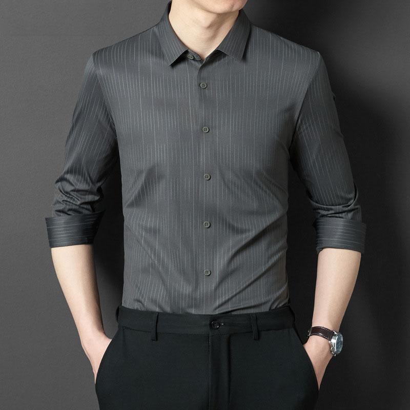 Модные рубашки для мужчин, одежда в полоску с отложным воротником, деловые рабочие рубашки, весенне-осенняя одежда с длинными рукавами