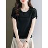 Summer Women's Knitted Shirt Top Short Sleeve Thin Ice Silk T-shirt Versatile and Loose