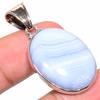 Natural Blue Lace Agate Gemstone 925 Sterling Silver Two Tone Pendant 1.65" W2c43