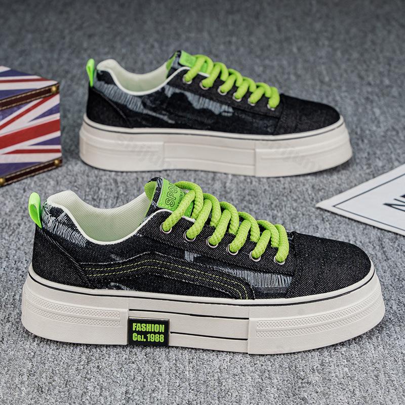 Мода Мужская Мода Тренд Толстая Подошва Повседневная Джинсовая Обувь 2025 Осень Мелкий Вырез Удобные Нескользящие На Шнуровке Массивные кроссовки