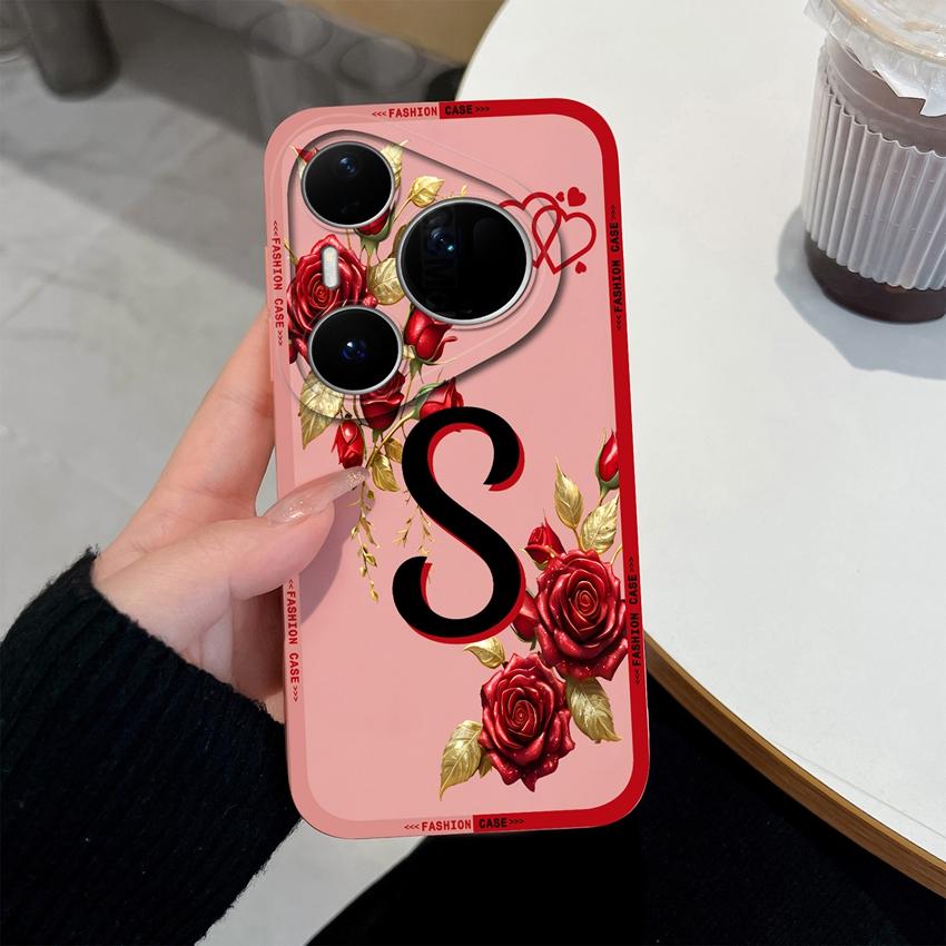 For Huawei Pura 80 Pro+ 80Ultra Pura 90 Pro Max Case Elegant Rose Letters Phone Cover Soft Liquid Silicone High Quality Shell for Pura80 Pura90 Bumper