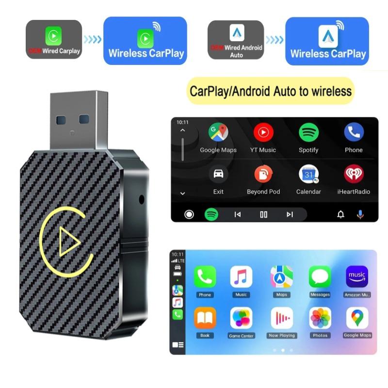 2024 Mini Carplay + Android Auto Wireless Adapter Apple iOS Smart Ai Box Car Play Wired To Wireless Dongle USB Plug and Play For VW Hyundai Jeep Benz