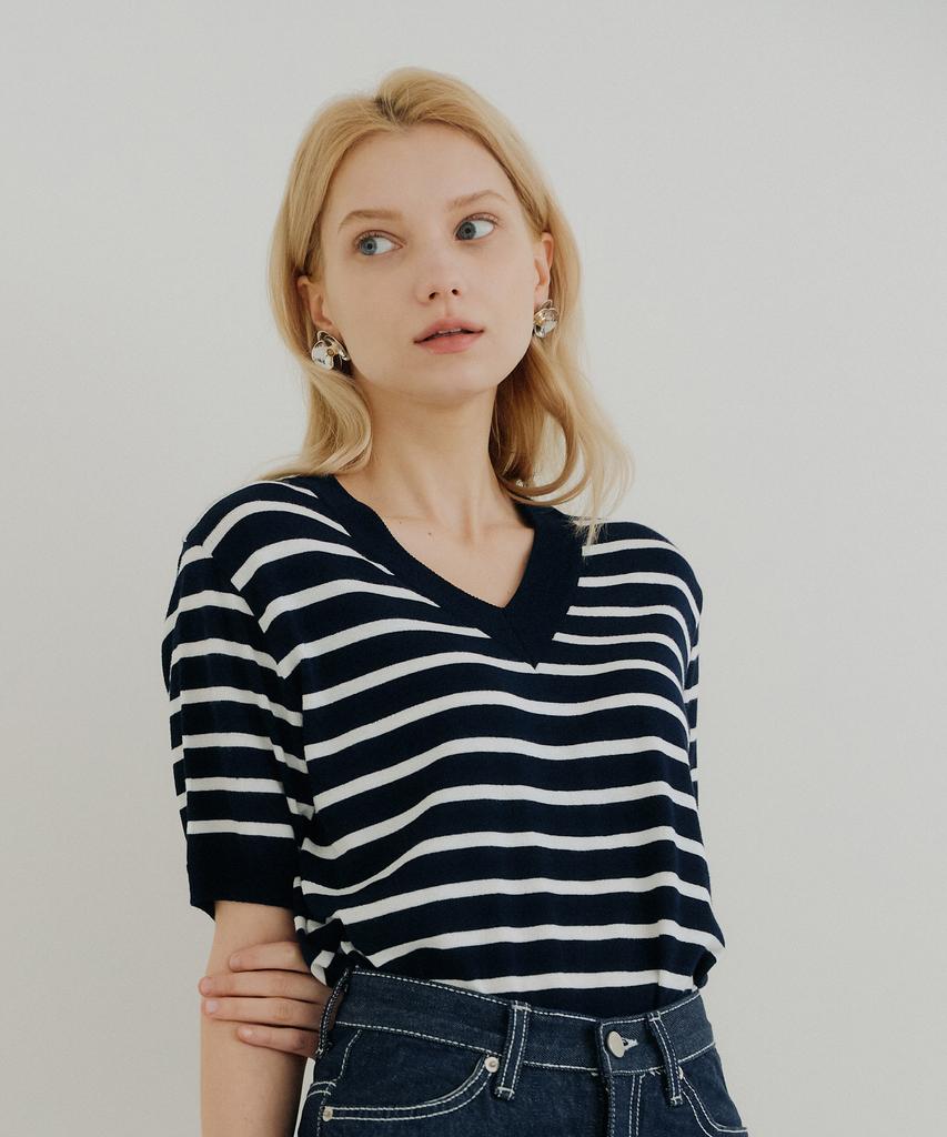 YUPPE V Stripe Knit_Navy