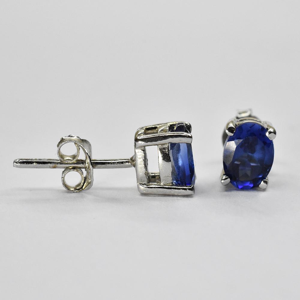 8.75 Ct Natural Blue Sapphire 6x5mm Certified 925 Sterling Silver Earrings Pair
