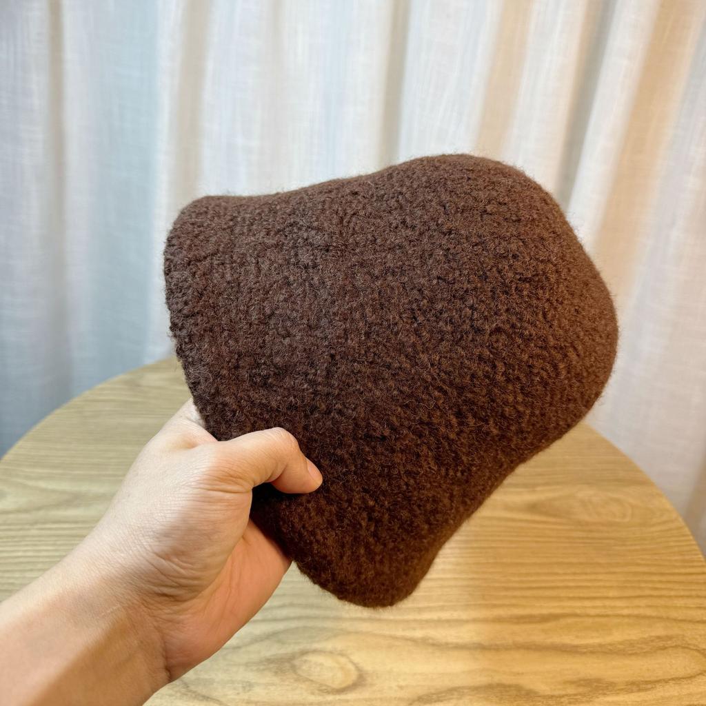 Lamb Wool Bucket Hat Women's Autumn and Winter Thickened Warm Basin Hat Solid Color Wool Bucket Hat