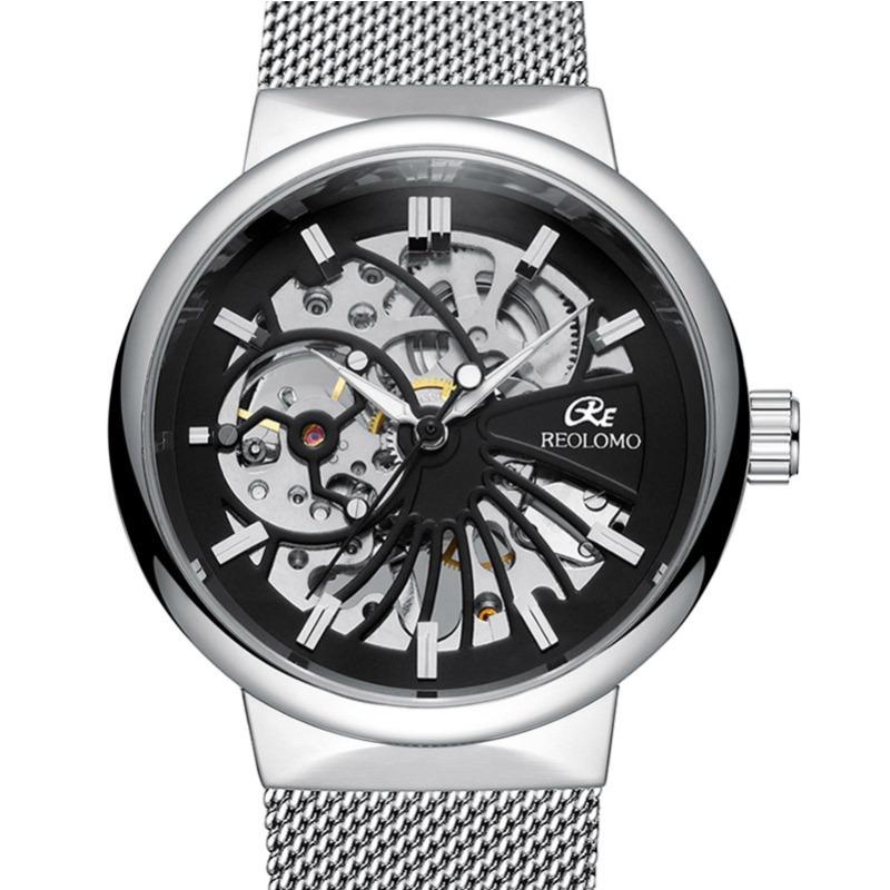 Мужские механические часы GUCAMEL, модная сетка с мужскими механическими часами с полым корпусом