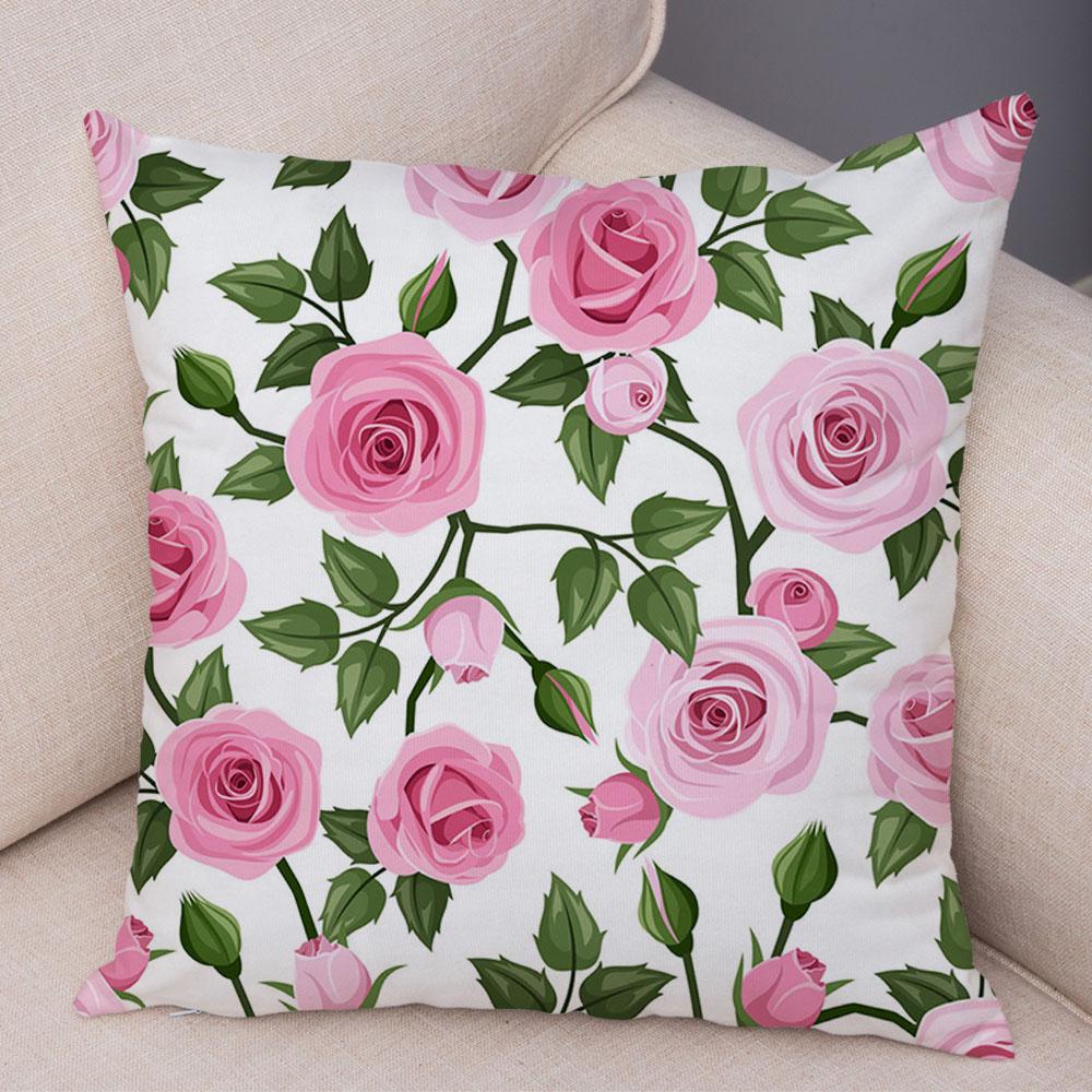 Rose Red Flower Pillowcase Decorative Bird Flower Plant Pillowcase Cushion Sofa Home Car