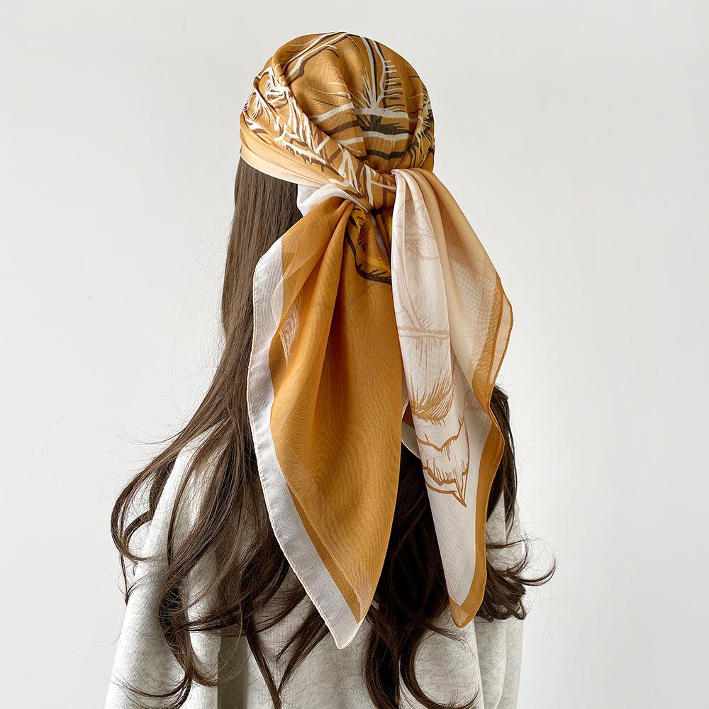 Весенний шелковый платок с принтом, квадратный платок, премиальный, для обертывания, тюрбан, французский градиент, в сочетании с рубашкой, тонкий солнцезащитный платок