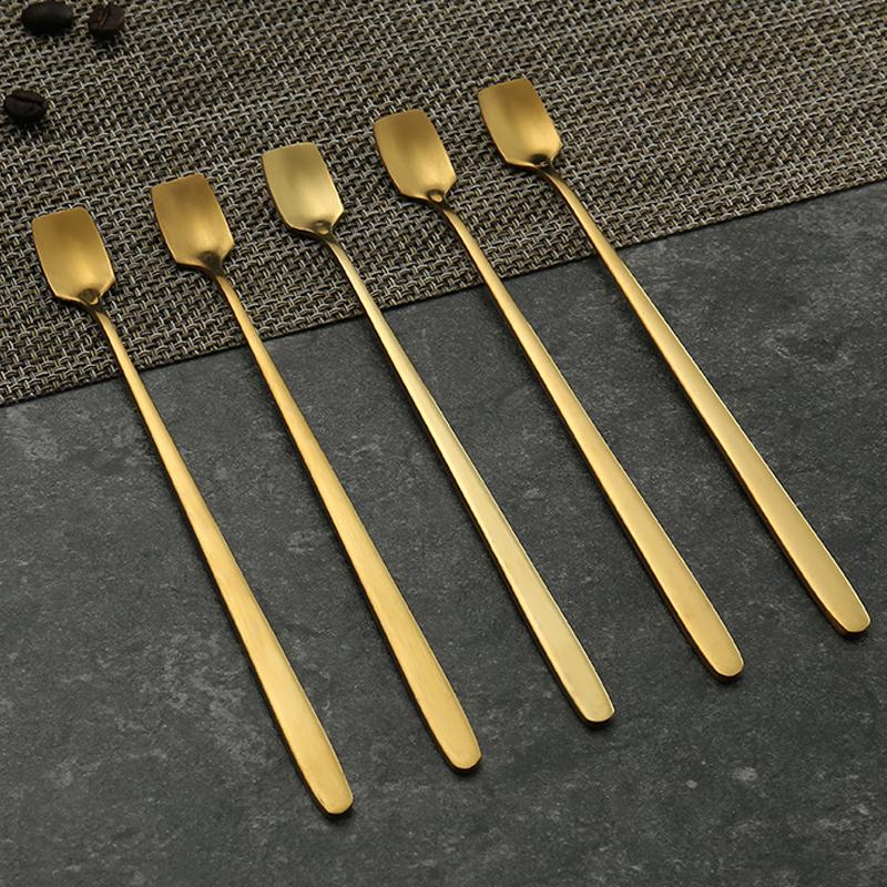 Набор из 4 кофейных ложек Leeseph, нержавеющая сталь, длинная ручка, ложки для размешивания эспрессо, десертные чайные ложки