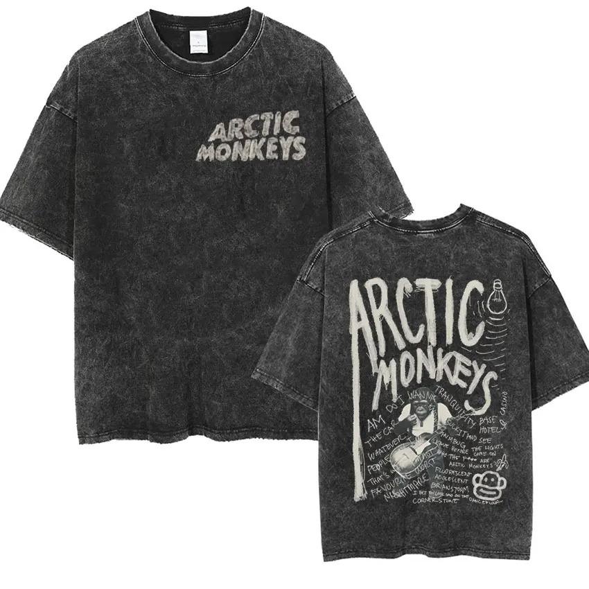 Couple Vintage Washed Oversized Short Sleeve T Shirt Y2k Hip Hop Streetwear Retro Rock Arctic Monkeys Music Album Graphic Tees