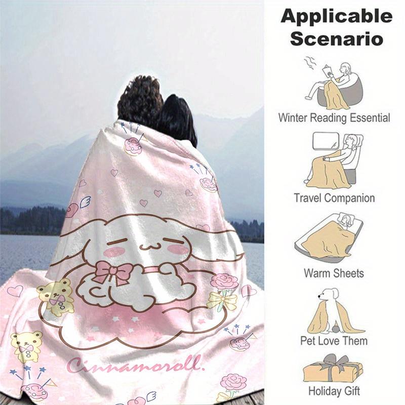 1pc, Sanrio Cute Cinnamoroll Home Decor Flannel Blanket: Perfect Gift for Bedroom, Living Room, Travel, Camping, Car, Beach, Office Naps, Ideal as Sof