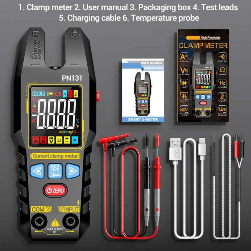 Clamp Meter Digital Multimeter 0-600V 200A Voltages Current Resistance 4000 Counts Current Ammeter Tester