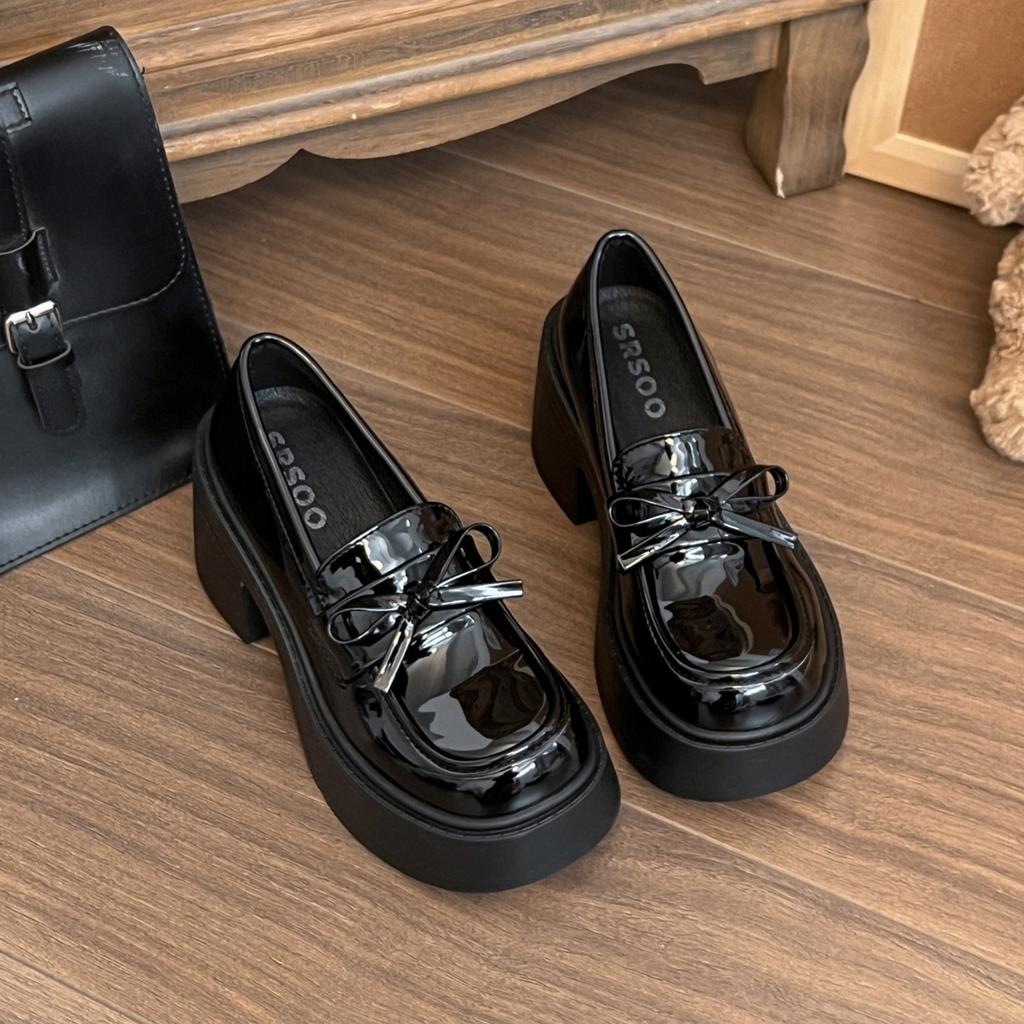 Black Retro British Style Platform Thick Heel Small Leather Shoes Women's 2025 New Summer Skirt Versatile Loafer Single Shoes