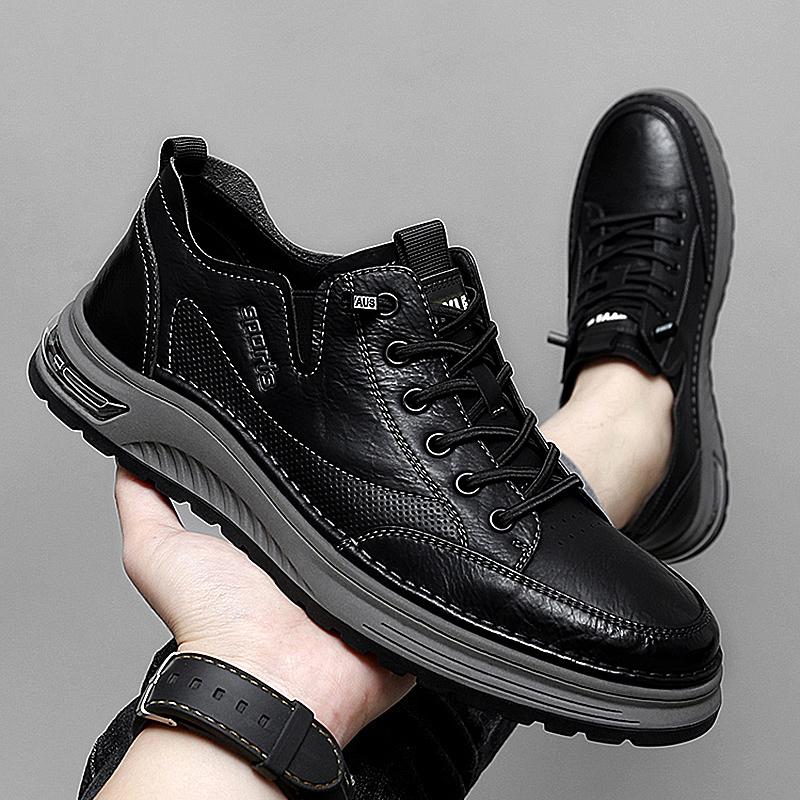Fashion Designer Brand Men Genuine Leather Outdoor Oxford Shoe Antiskid Wear-Resistant Vulcanized Shoe Comfy Casual Lace-Up Running Shoe