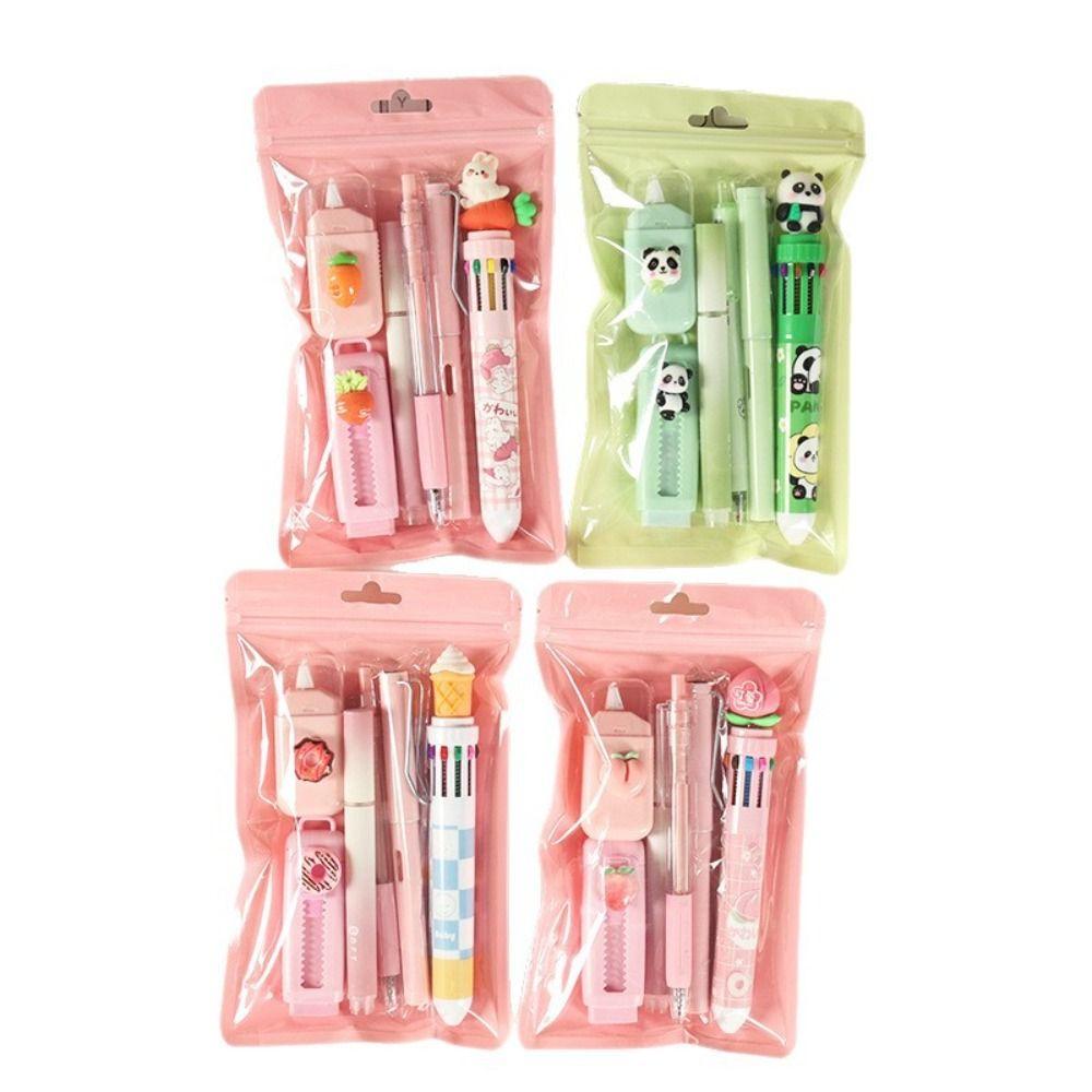 Portable Stationery Set 6-in-1 Ballpoint Pen Durable Pencil Eraser Students Gift