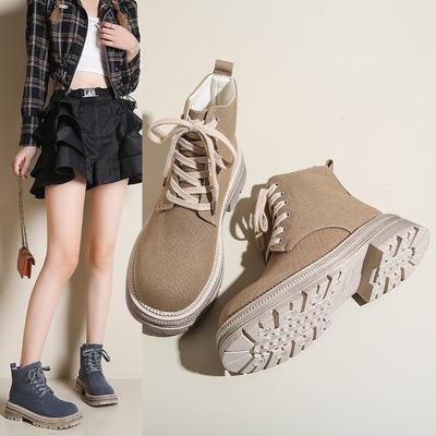 Осенние и зимние ветровые сапоги женские Ins в английском стиле дышащие ретро короткие сапоги с толстой подошвой из ревеня