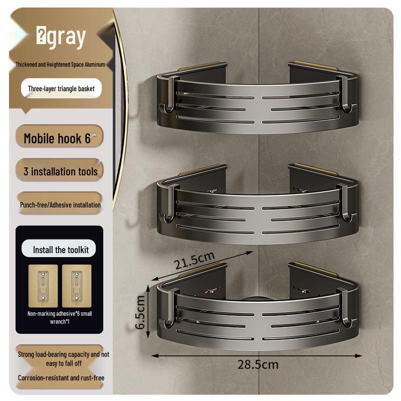 Gunmetal Punch-Free Space Aluminum Corner Bathroom Shelf