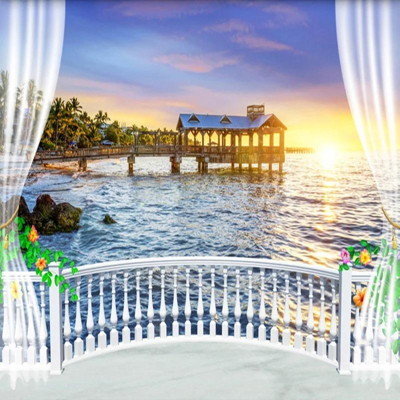 3d Photo Wall Paper Balcony Beautiful Sea View Sunrise Mural Living Room Bedroom Cafe Restaurant Wall Murals Home Decor