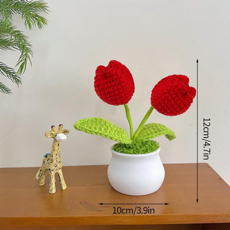 Mini Cute Crochet Flower Hand-Woven Simulation Flower Sunflower Potted Plants Knitted Finished Flowers Home Garden Decoration