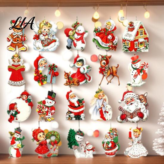 Handmade Wooden Craft Ornaments Retro Christmas Hanging Ornaments, Xmas Tree Pendants with Rope, Rustic Santa Claus Reusable Holiday Party Favors