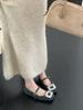 Korean Version of Square Head Woolen Rhinestone One-word Buckle Mary Jane Shoes Women's 2025 New Spring and Autumn Versatile Velvet Single Shoes