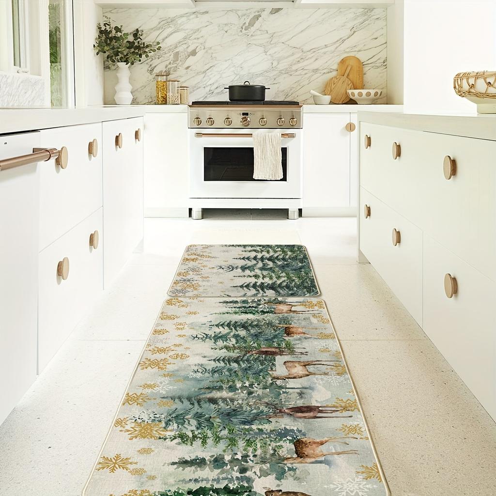 1 шт. Кухонные коврики против усталости, Рождественские елки, Олени, Снежинки, Водонепроницаемый Нескользящий Толстый Мягкий Кухонный Коврик, Сверхпрочный Комфортный Коврик для Стояния для Кухни