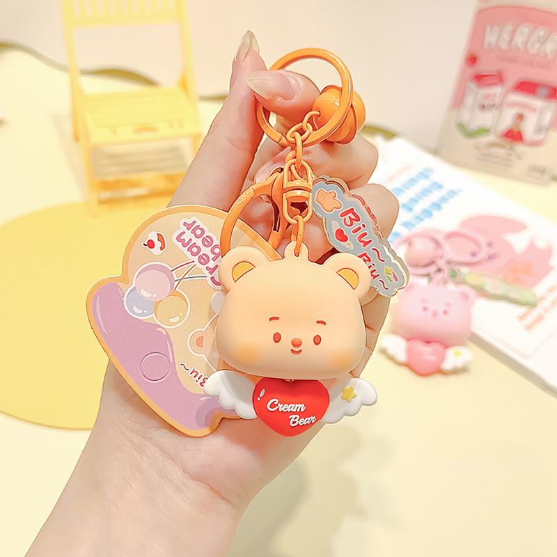 Bear Jinnew Cream Plush Key Tag Pvc Cartoon Keychain For Backpack Or Gift Idea