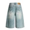 Mens Distressed Washed Denim Cropped Wide-Leg Straight Pants Casual Streetwear