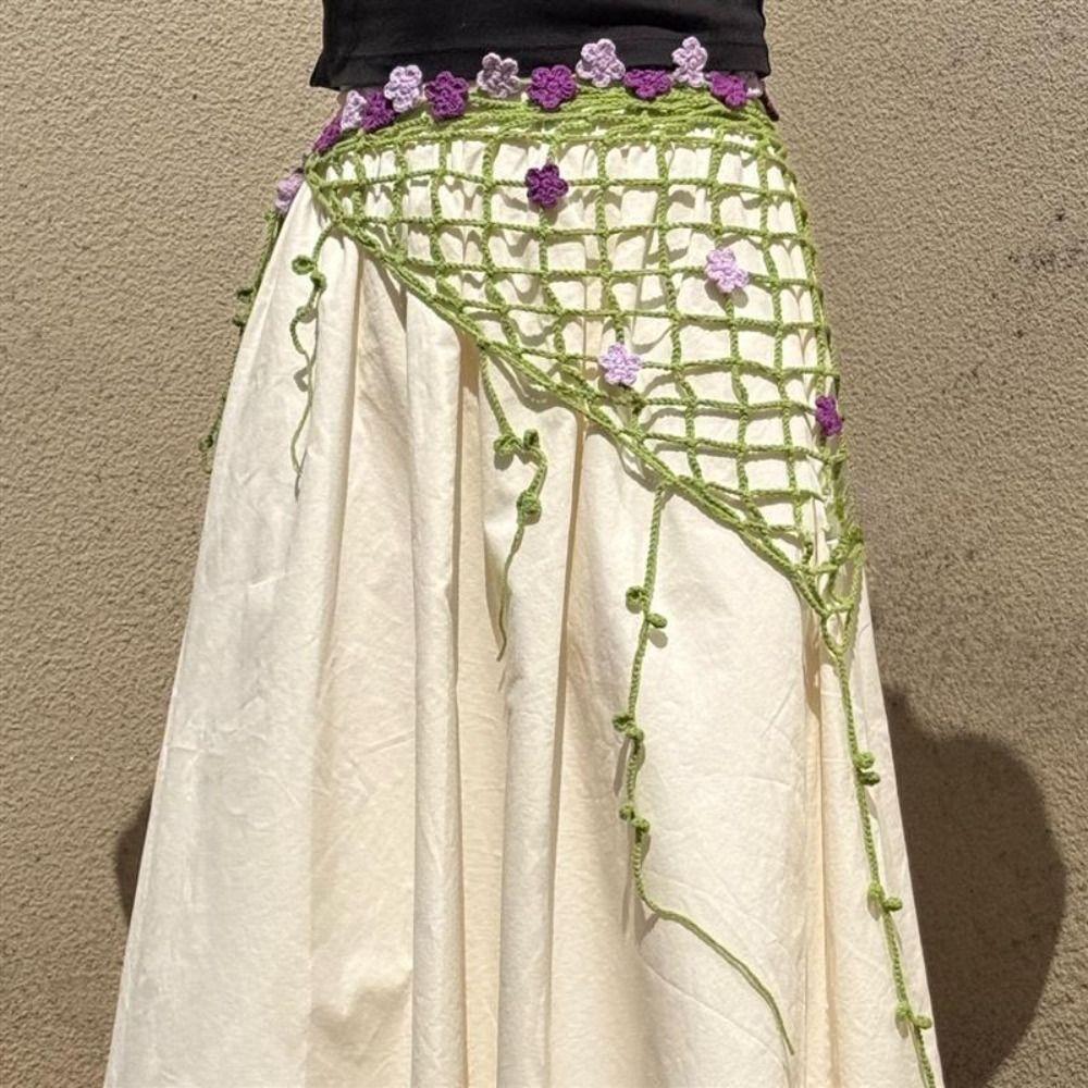 Floral Crochet Triangle Scarf Hip Scarf Mesh Headscarf New Flower Headscarf Skirt Decor