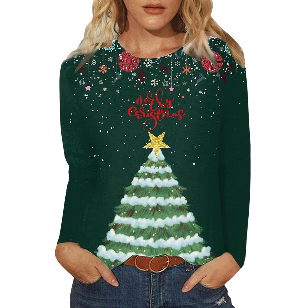 Женские осенние топы, свободные кошачьи рождественские элементы, принт, повседневная футболка с длинными рукавами, топ, блузка