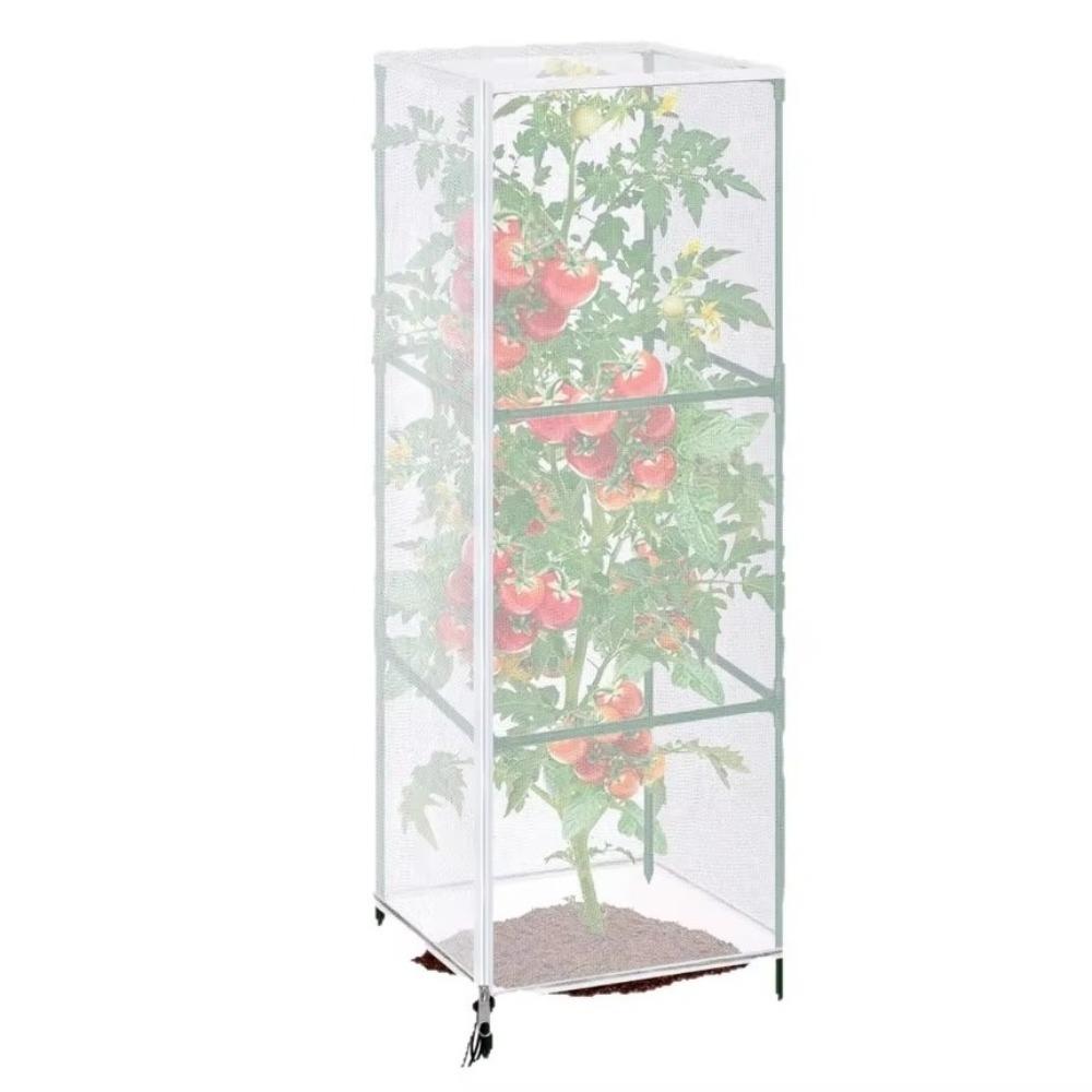 Fine Mesh Plant Netting Cover Breathable Tear Resistant Tomato Cage Cover Zipper Closure Square Shape Plant Protection Net