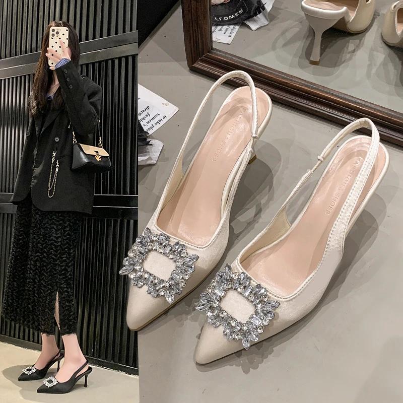 2025 New Fashion High Heel Shoes Women Pointed Toe Shoes Dresses Sandals Summer Women Elegant Sex Appeal Rhinestone Sandal