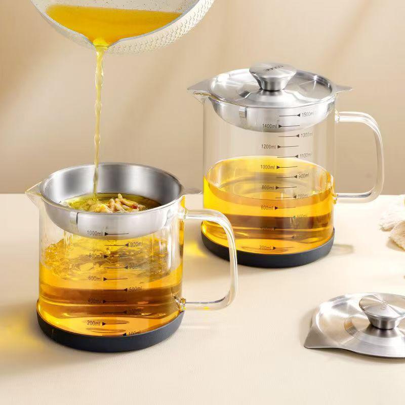 1 л/1,5 л Контейнер-кувшин из нержавеющей стали и стекла для процеживания масла с фильтром, емкость для хранения, банка для кухонных бытовых инструментов