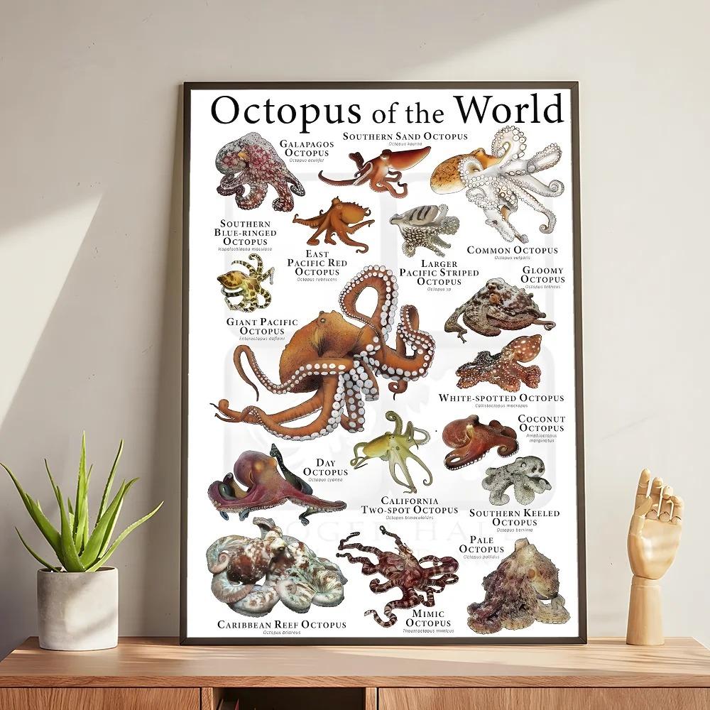 Whale and Shark Seashells Turtles Octopus Fish Marine Life Ocean Animals Poster and Print Canvas Painting Wall Art Home Living Room