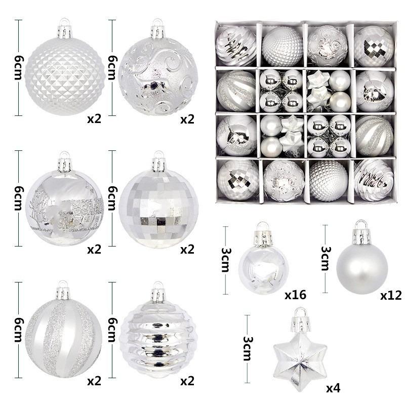 Xmas Tree Ornaments 42/44 Pcs Holiday Decor PVC Glossy Ball Set Christmas Decorations