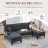 Large U-Shaped 4-Seater Sofa in Soft Linen Fabric, Modern Backrest, Two Chaise Lounges, Sturdy Legs, Cozy Seat Cushions, Decorative Pillows, Dark Grey