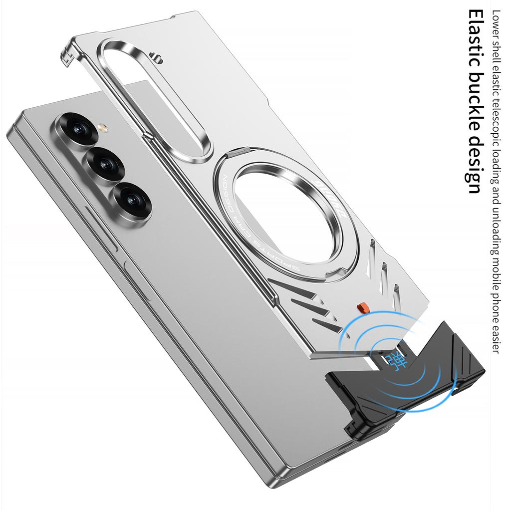 Elastic Snap Metal Aluminum 360 rotataing Armor Cover For Samsung Galaxy Z Fold 7 / Fold 6 5G Shockproof Heat dissipation Case