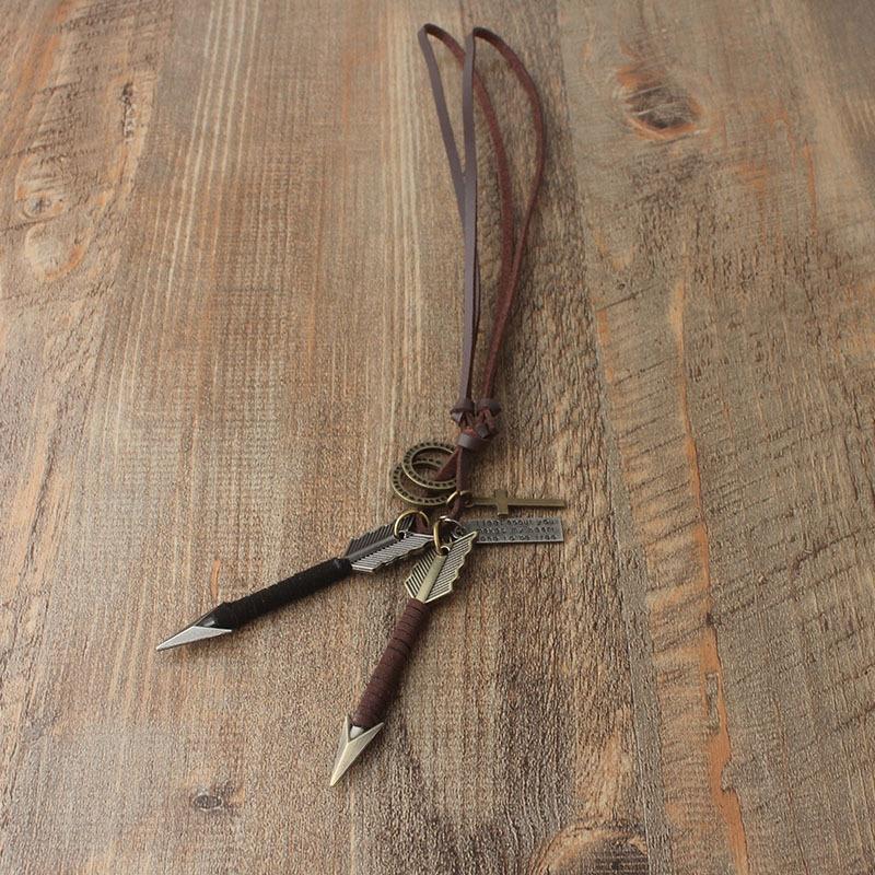 Ожерелье из натуральной кожи с двойной стрелкой и крестами в виде кругов